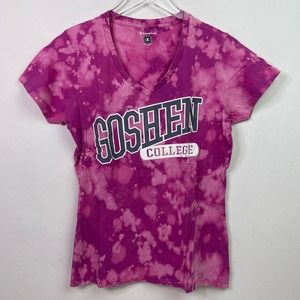 Goshen College Indiana Pink Acid Wash Champion V-neck T-shirt Women's Size Large